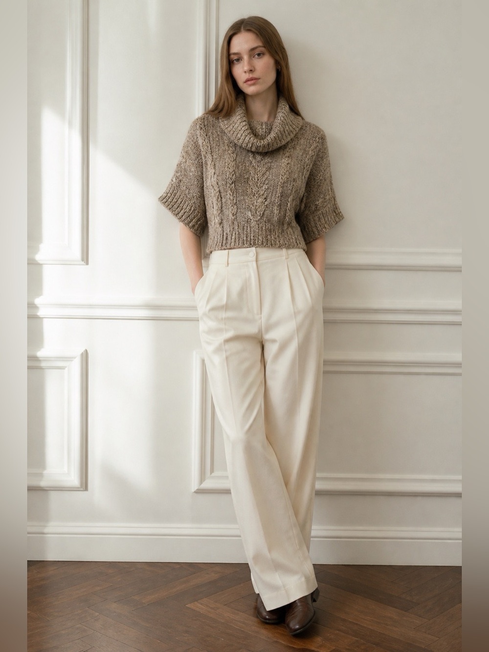 Leo & Nicole Cowl Neck Dolman Sleeve Sweater Womens Small Y2K Cropped Chunky